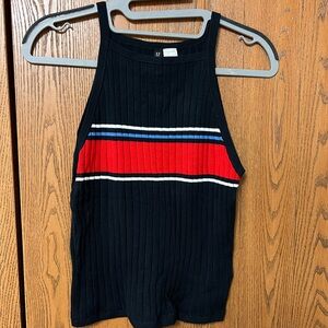 Medium Divided H&M Navy Ribbed Tank Top with Red and Blue Stripes